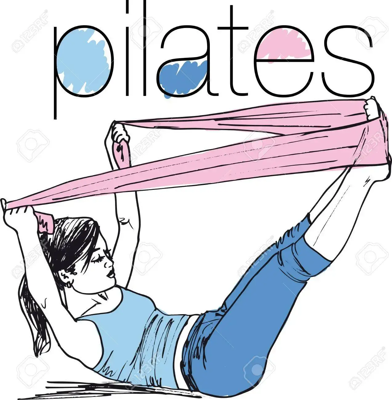 11857721 sketch of pilates woman rubber resistance band fitness sport gym vector illustration